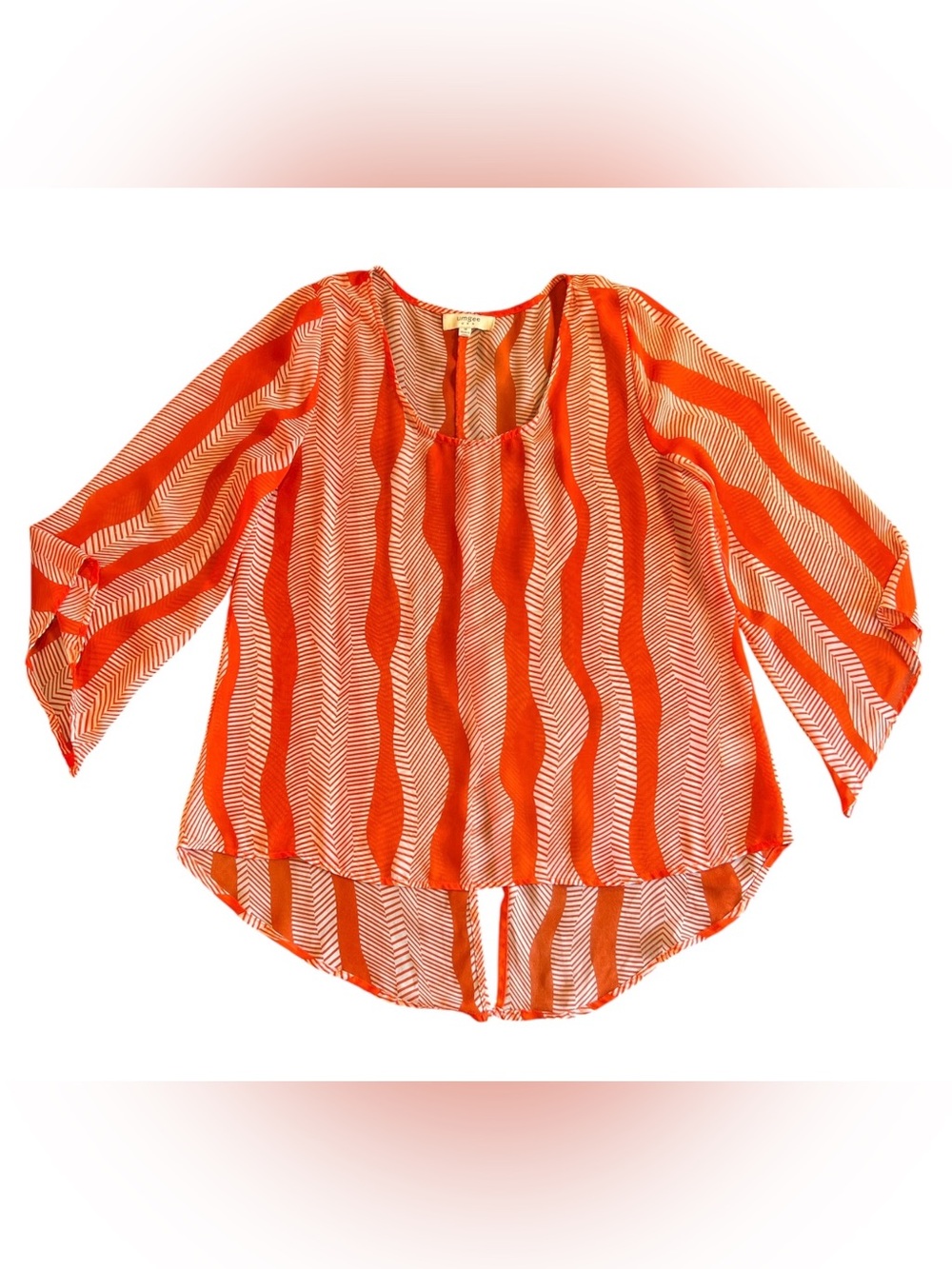 Umgee USA Geometric Print Bell Sleeve Top High Low - Size Medium